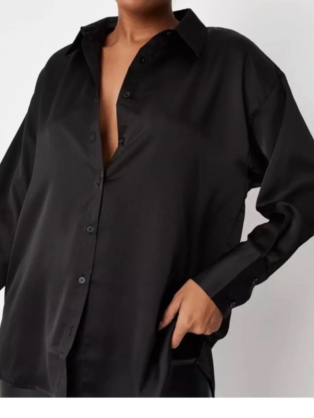 Missguided Black Satin Button-Up Blouse